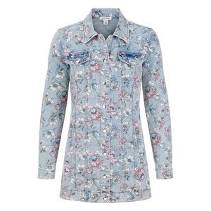 Tribal Floral Print maxi Jean Jacket